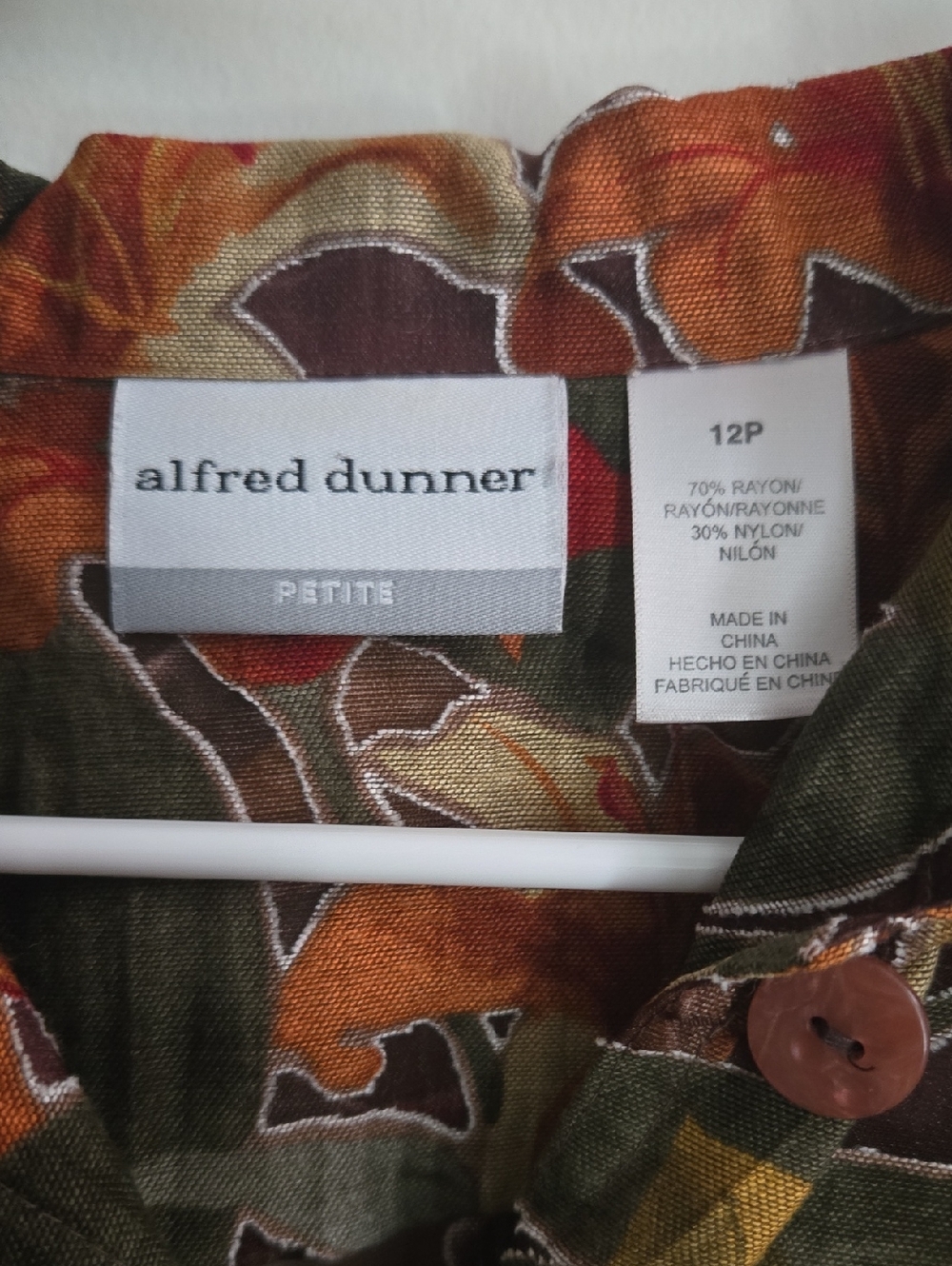 Alfred Dunner Olive Lace And Multi Floral Button-Down Shirt - Picture 2 of 7